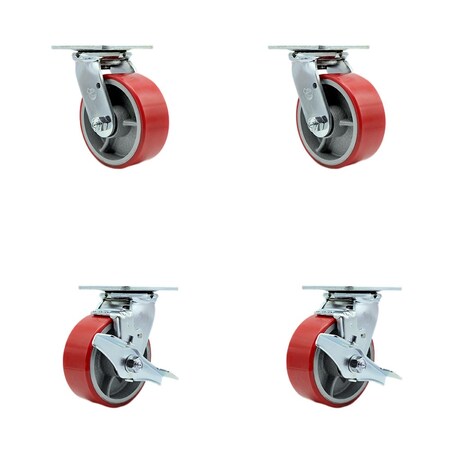 Service Caster Tool Box Caster Wheel Set 5'' Red Poly on Cast Iron Swivel Casters, 4PK TOOL-SCC-30CS520-PUR-RS-2-TLB-2